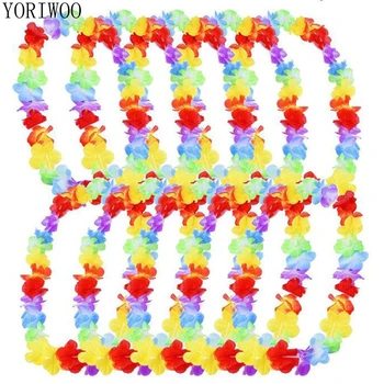 

YORIWOO 10pcs Hawaii Party Artifical Flowers Necklace Leis Wreath Garland Tropical Summer Beach DIY Hawaiian Party Decorations