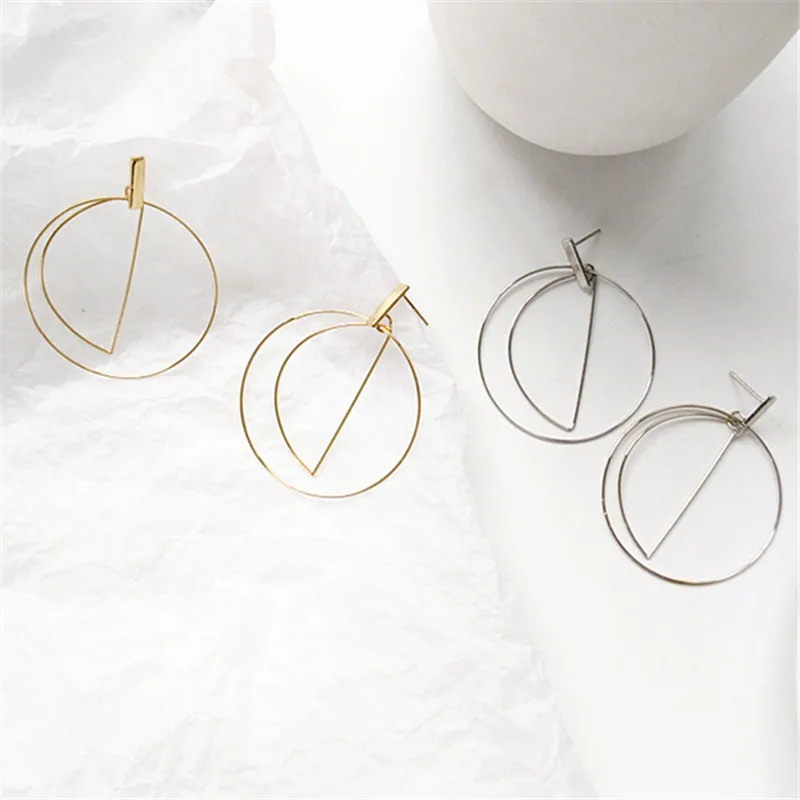 

Simple Trendy Gold Sliver Color Geometric Big Round Circle Earrings For Women Fashion Large Hollow Earrings Jewelry