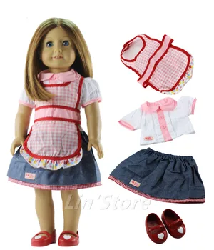

4in1 set Kitchen Cooking Costume Doll Clothes Outfit+Shoes for 18"American Doll