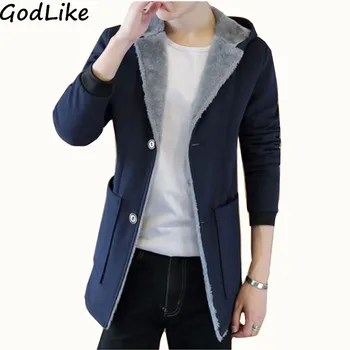 

2019 Winter Men 's Fashion Cashmere Warm Jacket Hoodie Trench Coat men plus velvet thickening Slim Fit Long coat 5XL 4XL