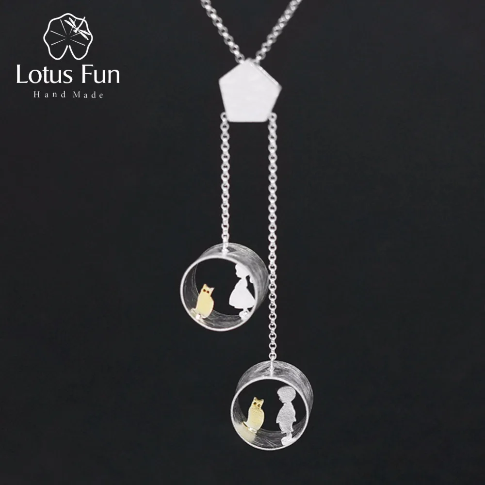 Lotus Fun Real 925 Sterling Silver Creative Handmade Fine Jewelry Cute Meeting Love With Cat Pendant without Necklace for Women
