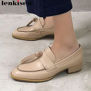 

2019 British school genuine leather chunky low heels round toe vintage round toe original design simple pumps slip on shoes L29