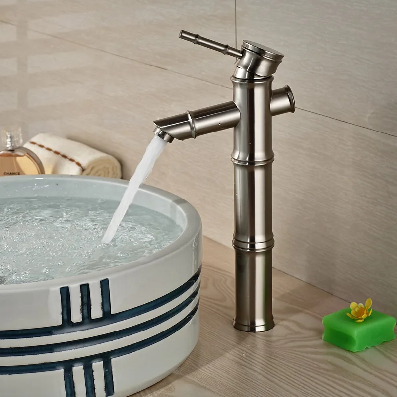 Deck Mounted Single Handle Basin Sink Faucet One Hole Countertop Bathroom Vessel Sink Mixer Taps Brushed