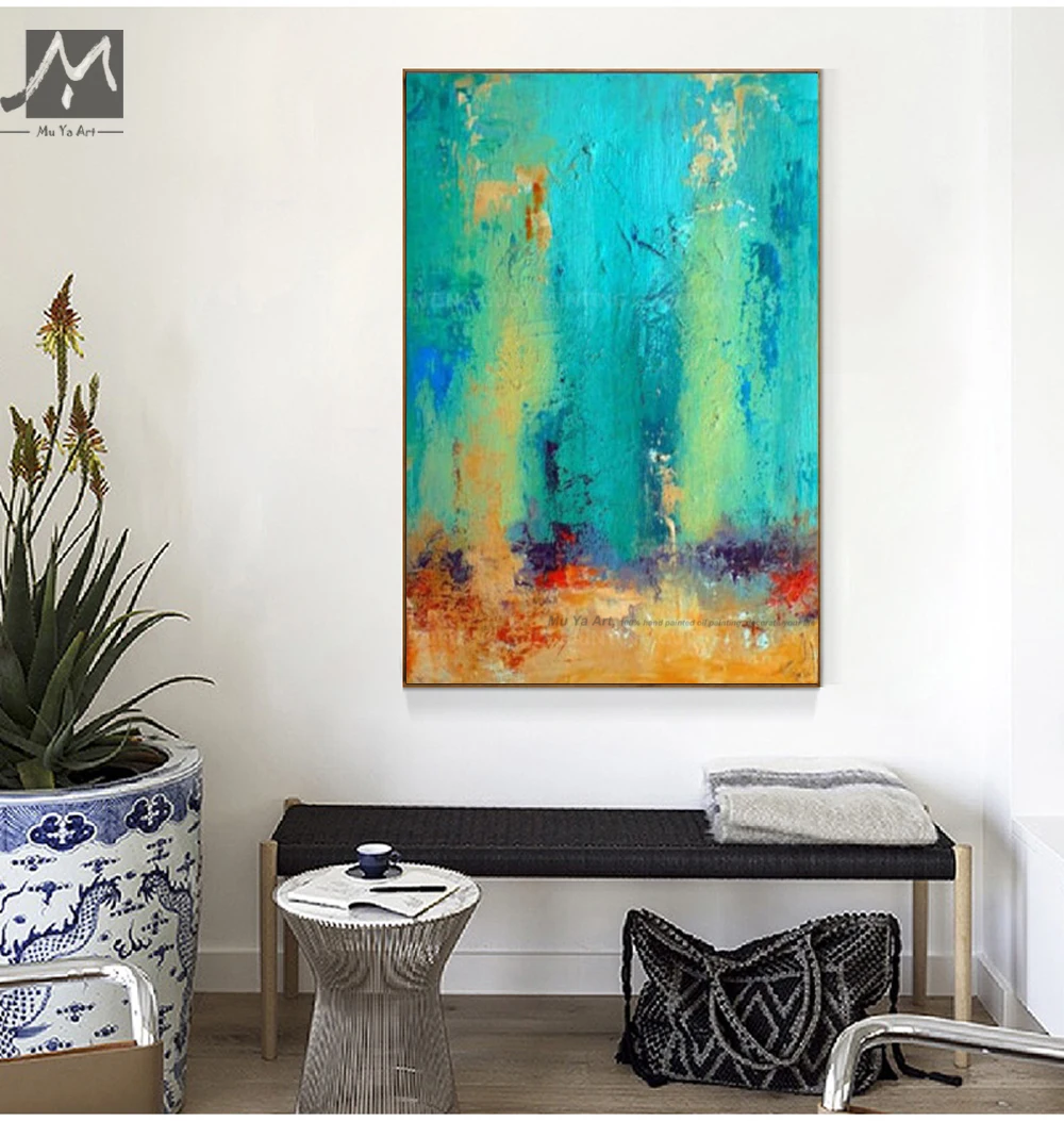 MUYA hand painted modern abstract oil painting emerald