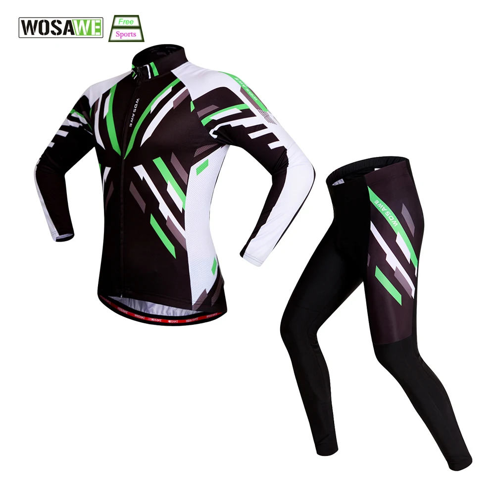 

Wosawe Men Women Cycling Sets Green Spring Summer Bicycle Jersey Breathable Padded Pants MTB Bike Clothes
