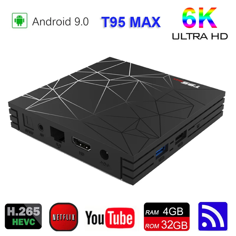 

Newest 6K Smart TV BOX Android 9.0 T95 MAX Allwinner H6 2.4G Wifi Youtube Media Player 4G/32G H.265 USB 3.0 Spain HD Set Top Box