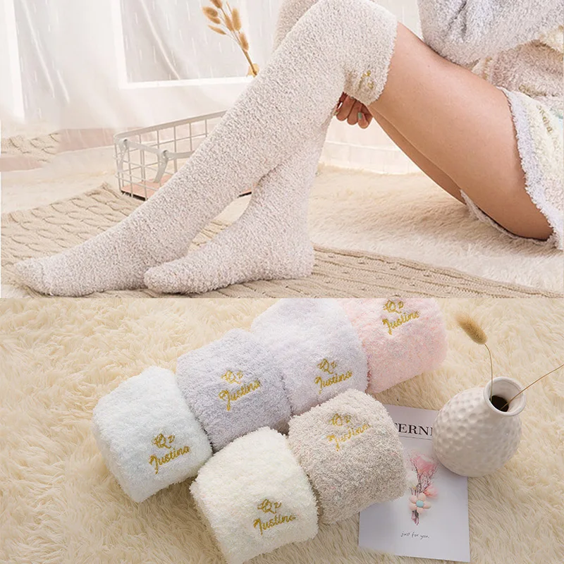 

Winter Women Warm Thigh High Socks Coral Fleece Lady Girls Over Knee Socks Casual Fluffy Home Floor Long Socks