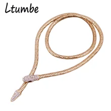 Ltumbe, новинка, хит, Длинные ожерелья со змеиным ремнем, золотой цвет, серебряный цвет, австрийский кристалл, змея, нагрудник, цепочка, ожерелья для женщин, Bijoux