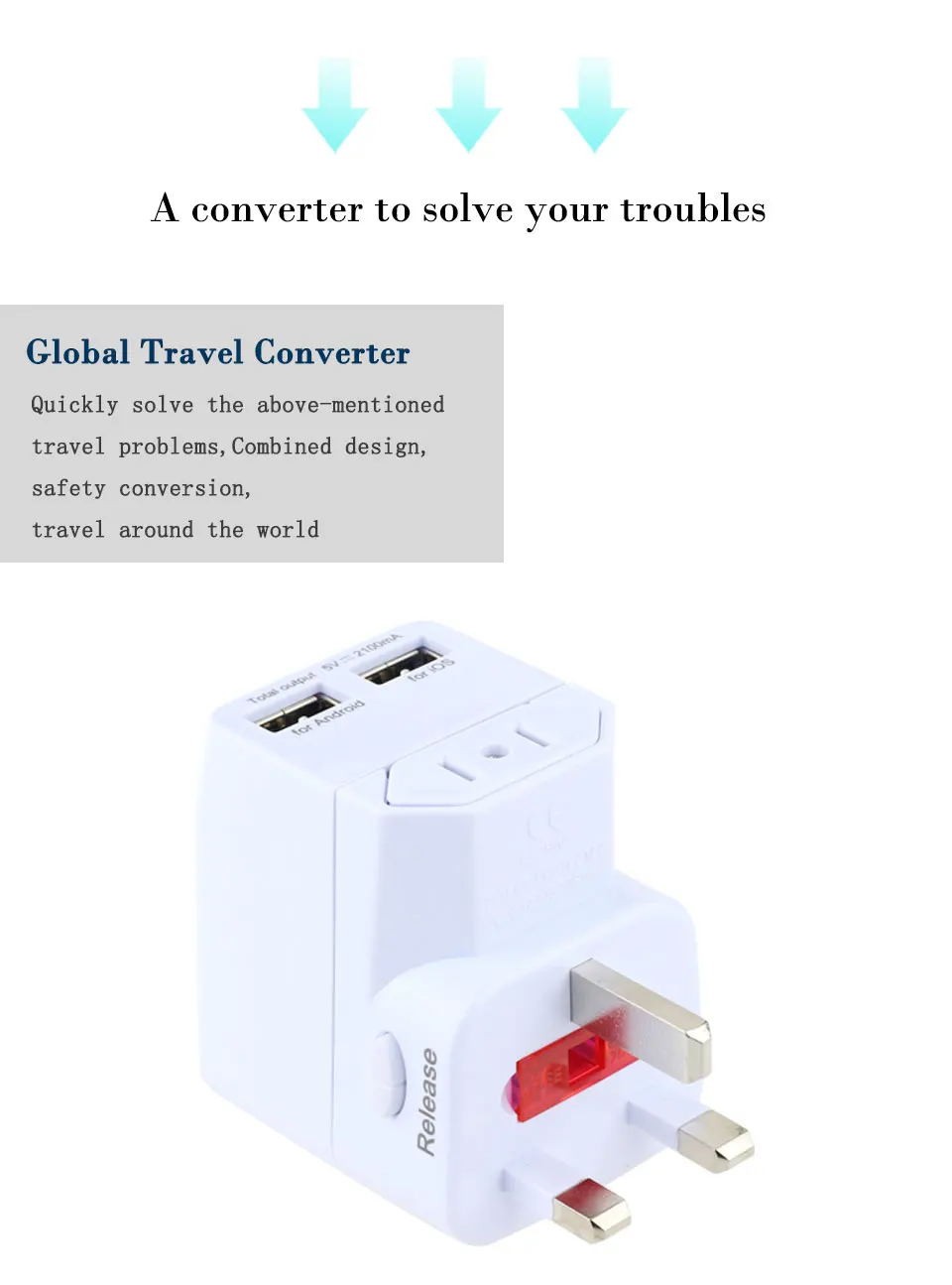 New Dual USB Charging Port All in One Universal Worldwide Convenient Can Be Split Charger Power UK AU US EU Plug Adapter (3)