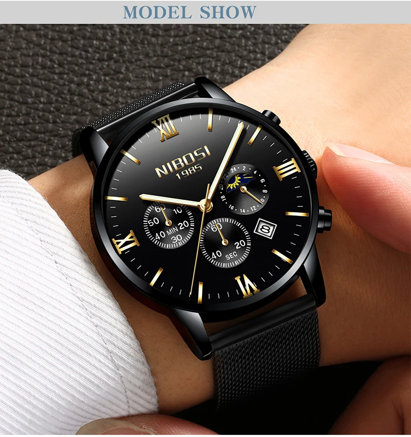 Uhren Herren NIBOSI Gold And Black Men's Quartz Watch Business Watch Brand Luxury Dress Analog Wristwatch Waterproof Full Steel (6)