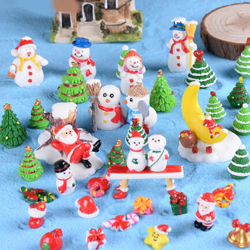 

Present Box Ornament Miniatures Merry Christmas Day Santa Claus Snowman Desk Small Statue Figurine Crafts Gift