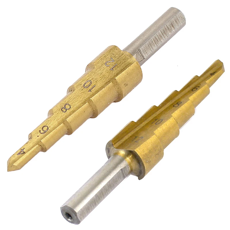  HSS Titanium Step Cone Metal Drill Bits 4-12mm Tone Triangle Shank Hole Cutting Woodworking Wood Dr