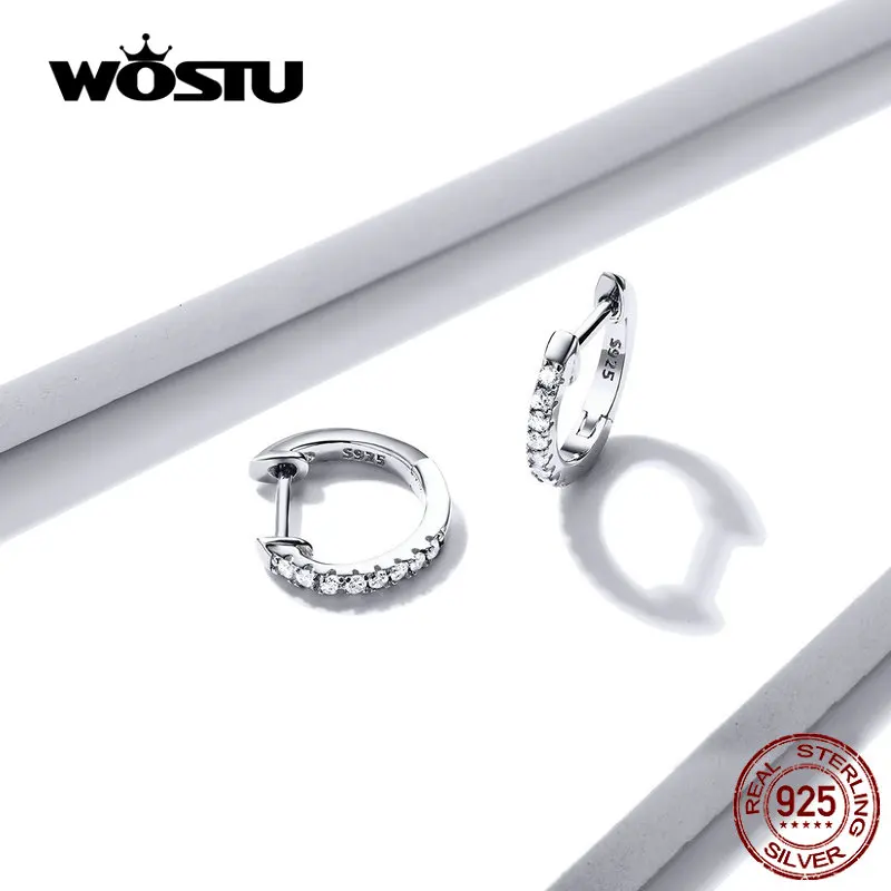 WOSTU, 925 пробы, серебряные, классические, круглые, серебряные серьги-кольца, Аутентичные, прозрачные, циркониевые серьги для женщин, модные ювелирные изделия CQE498