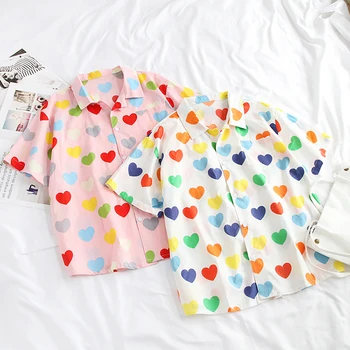 Kawaii Summer Woman Shirt With Hearts 1