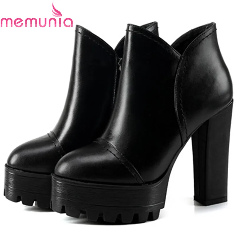 Goede MEMUNIA Grote maat 34 44 platform schoenen vrouw hoge hakken laarzen voor vrouwen enkellaars zwart zip echt leer laarzen