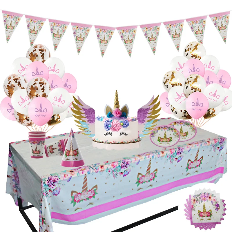 

Unicorn Party Supplies Pink Unicorn Disposable Tableware Kit Napkin Cups Unicornio Baby Shower Kids Birthday Party Decorations