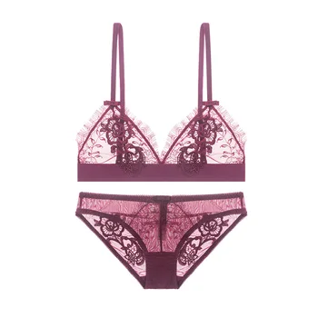 

French lace water soluble flower sexy taste without steel ring cup bra suit European and American underwear