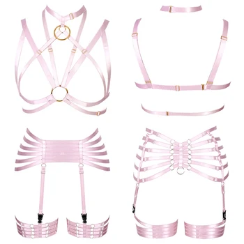 

Pink Harness Bra Women Strappy Punk Gothic Lingerie Belt Crop Top Fashion Garter Stockings Suspender Plus Size Adjust Night Club
