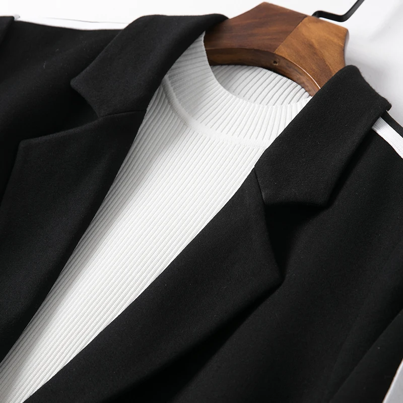 Shuchan Streetwear Woman Blazer 2019 Autumn Winter New Items women jacket with stripes on the sides long blazer fashion black