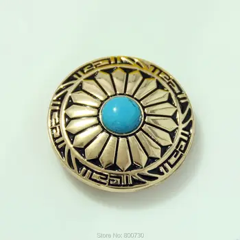 

(KB307) 10pc 1-1/8'' (3.0cm) Wild Hearts Concho Gold w/ Blue Stone Concho Leathercraft