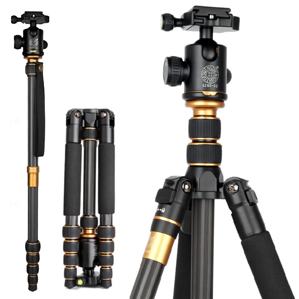 

QZSD Q666C Carbon Fiber Professional Camera Tripod Video Monopod Extendable Travel Tripod with Ball Head and Quick Release Plate