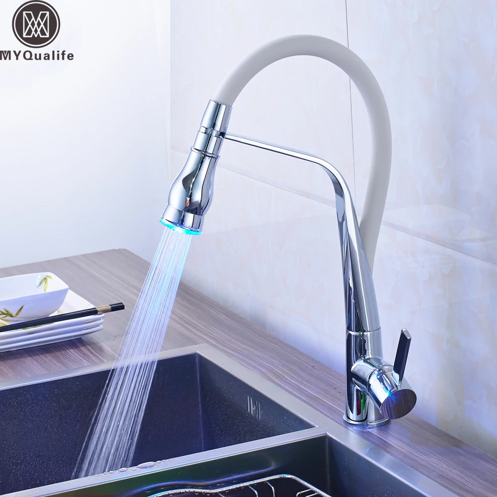 Buy 360 Rotate LED Light Kitchen Faucet White Mixer