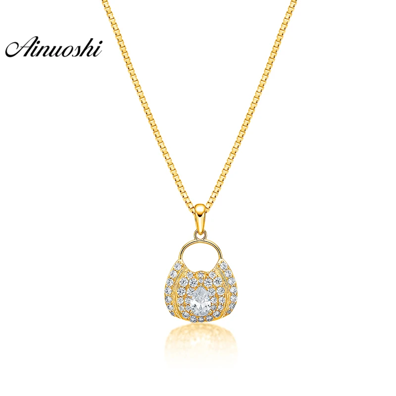 

AINUOSHI 10K Solid Yellow Gold Pendant Shining Bag Pendant Pear Cut SONA Diamond Women Men Children Jewelry Separate Pendant
