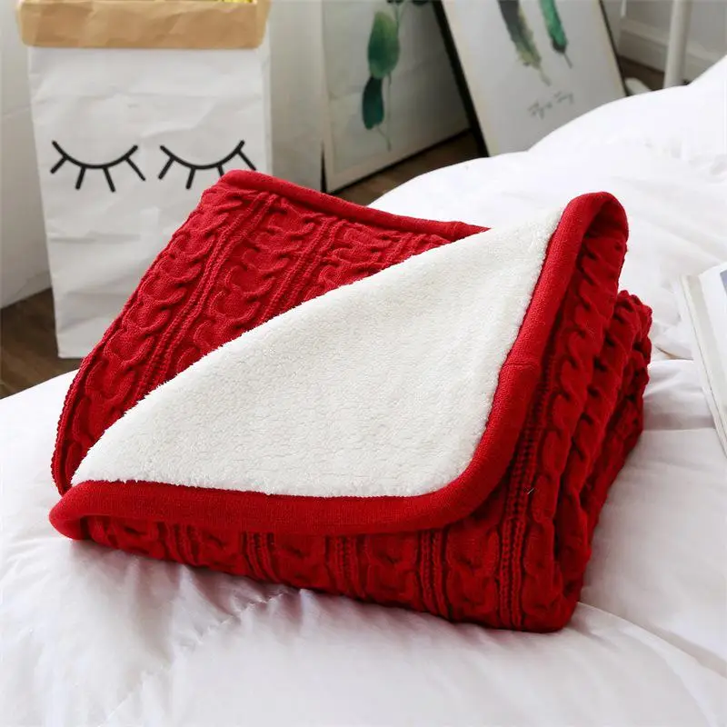 Удобное женское трикотажное одеяло имитация кашемировой кожи рельефная хлопковая шерсть одеяла-кондиционеры домашнее полотенце - Цвет: Claret