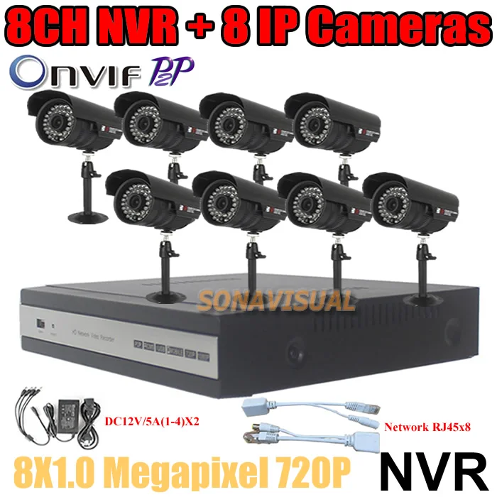 8CH система IP камера 8 канала NVR видеорегистратор P2P ONVIF tft-hdmi + HD 1.0MP 720 P открытый