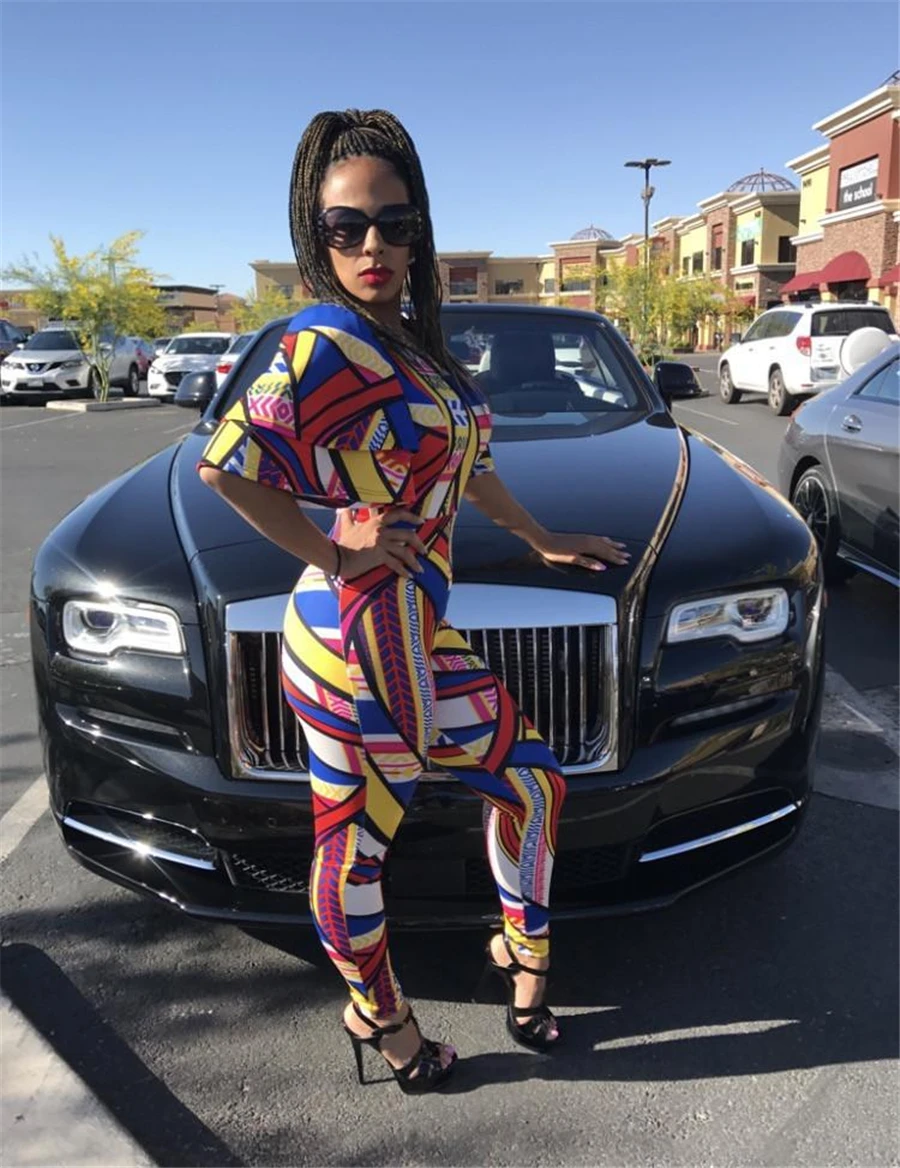 BAIBAZIN African Dashiki for Wome Print Fashion Casual Round Neck Jumpsuits Loose Sleeve