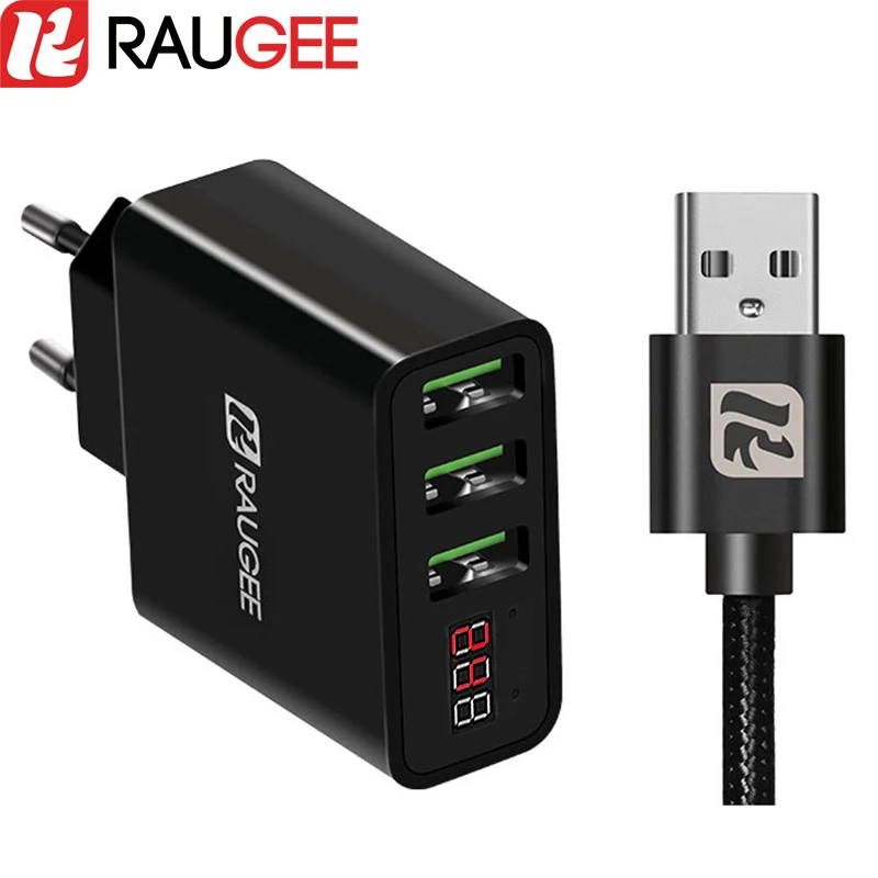 

RAUGEE LED 3 Port USB 5V/2.4A EU Plug Universal Quick Charge Power Adapter Travel Wall Charger For iPhone Samsung Xiaomi Huawei