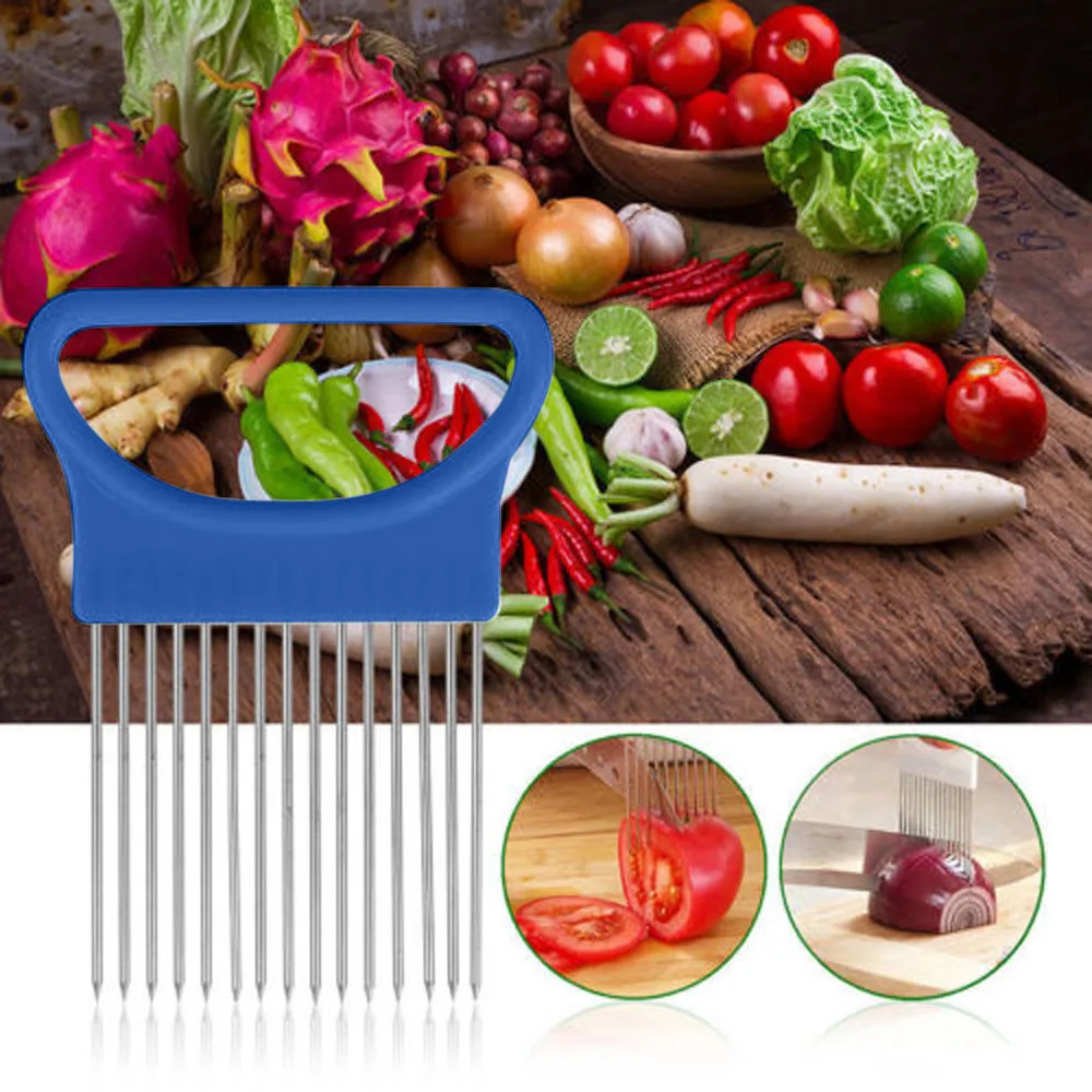

New Slicers Tomato Onion Vegetables Slicer Cutting Aid Holder Guide Slicing Cutter Safe Fork 10.4