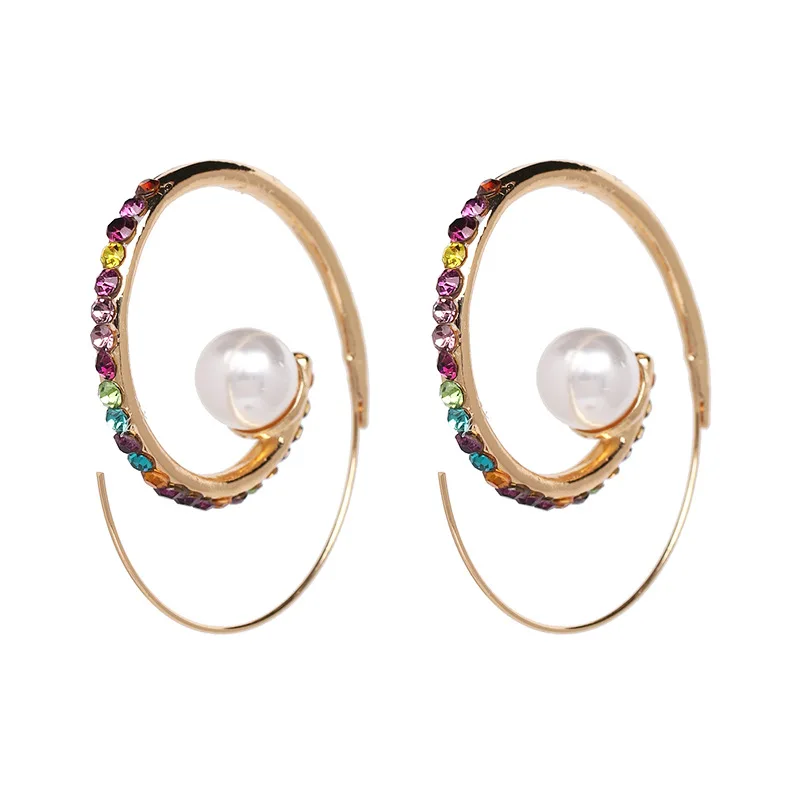 DoreenBeads модные серьги-гвоздики золотого цвета спиральные круги Красочные Стразы