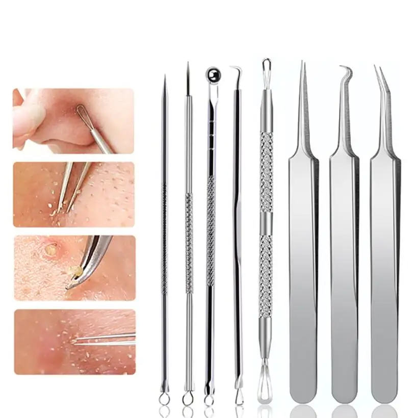 8Pcs Stainless Steel acne needle Pimple Blemish Comedone Acne Extractor