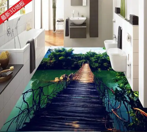 

3d flooring customize Wooden bamboo 3d floor bathroom dining room wallpaper pvc waterproof Skid floor self adhesive wallpaper
