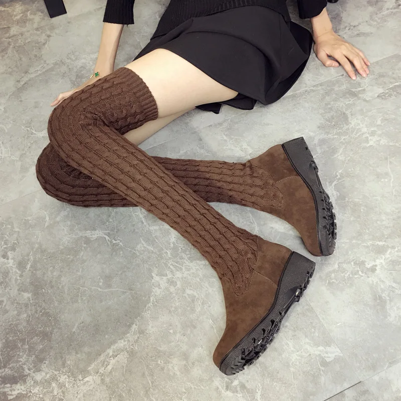 

2017 Fashion Women Sexy Over the Knee Boots Woman Shoes Black size 35-40 Hot Sale Sexy Falt Heel Boots Free Shipping