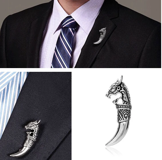 

2016 Fashion broches Accessories Vintage Silver Plated Metal Wolf moon Brooch Pin Jewelry For Men Brooch
