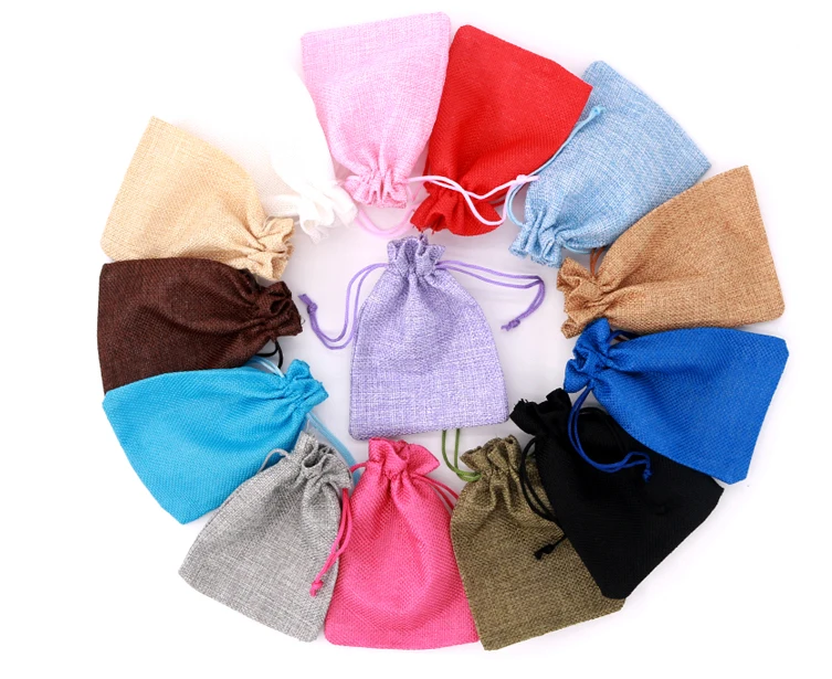 1 Piece(7x9cm) Linen Jute Drawstring Gift Bags Jewelry Packaging Bag Wedding Party Decoration Favors Drawable Gift Bag& Pouche