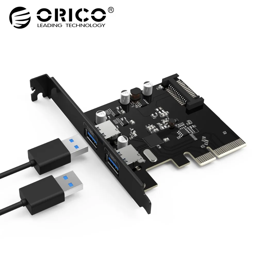 

ORICO 2 Port USB3.1 PCI-E Adapter PCI Express Expansion Card 15-Pin Power Connector for Desktops PC