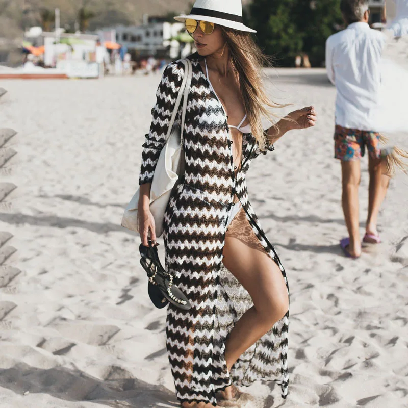 

New Sexy Wavy lace Cover up Kaftan Beach Cover up Women Tunic Pareos de Playa Mujer Bathing suit Cover ups Dress