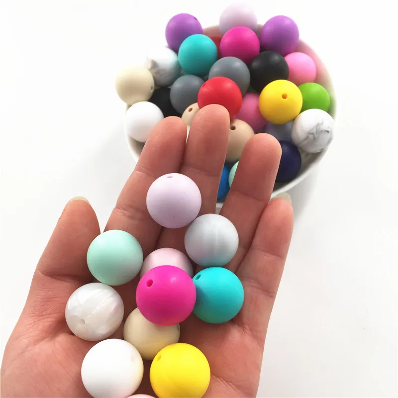 

Chenkai 10pcs 19mm Round Silicone Teether Beads DIY Baby Pacifier Chewing Jewelry Teething Sensory Nursing Necklace Toy Beads