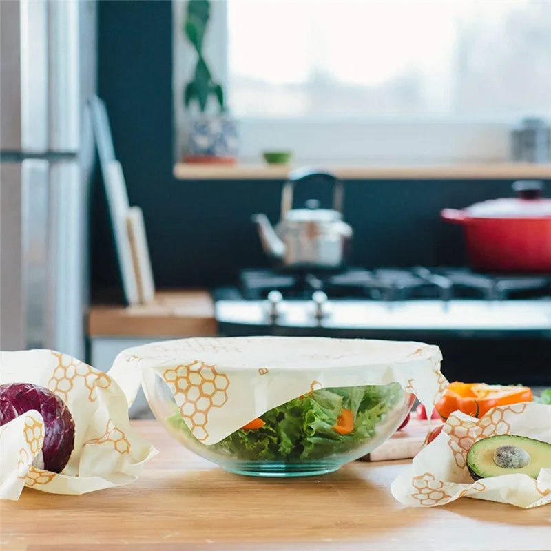 

3PCS/Set Organic Cloth Silicone Food Organizer Stuff Reusable Beeswax Wraps Stretch Cover Saran Wrap Seal Bags Kitchen Storage