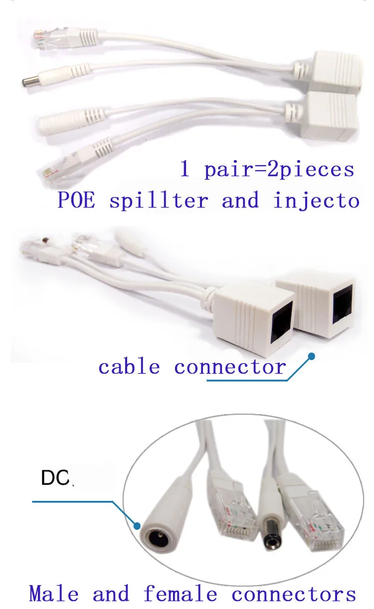 YiiSPO 20 шт./лот кабель адаптер POE клейкие ленты экранированный POE коммутатор кабель, POE сплиттер инжектор В 12-48 В синтезатор сепаратор combiner