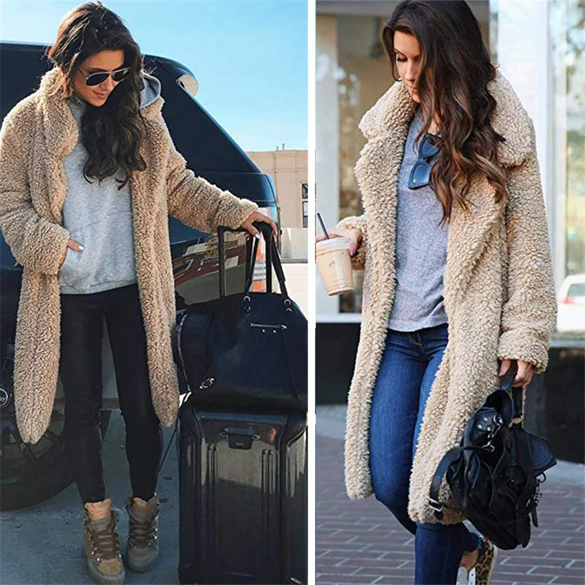 

2019 Women Long Fur Coat Winter Warm Faux Fur Jacket Ladies Furry Overcoat Long Sleeve Cardigan Outwear Overcoat Plus size 3XL