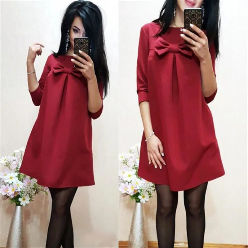 

New Fashion Women's O-Neck Vintage Casual A-Line Dress Spring Bow Stitching casual Party Bodycon Mini Dresses Vestidos C119