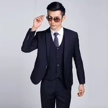 Подгоняйте Новые темно-синие Формальные Свадебные модные мужские костюмы подходят для мужской костюм Piece шт костюм(куртка+ жилет+ брюки