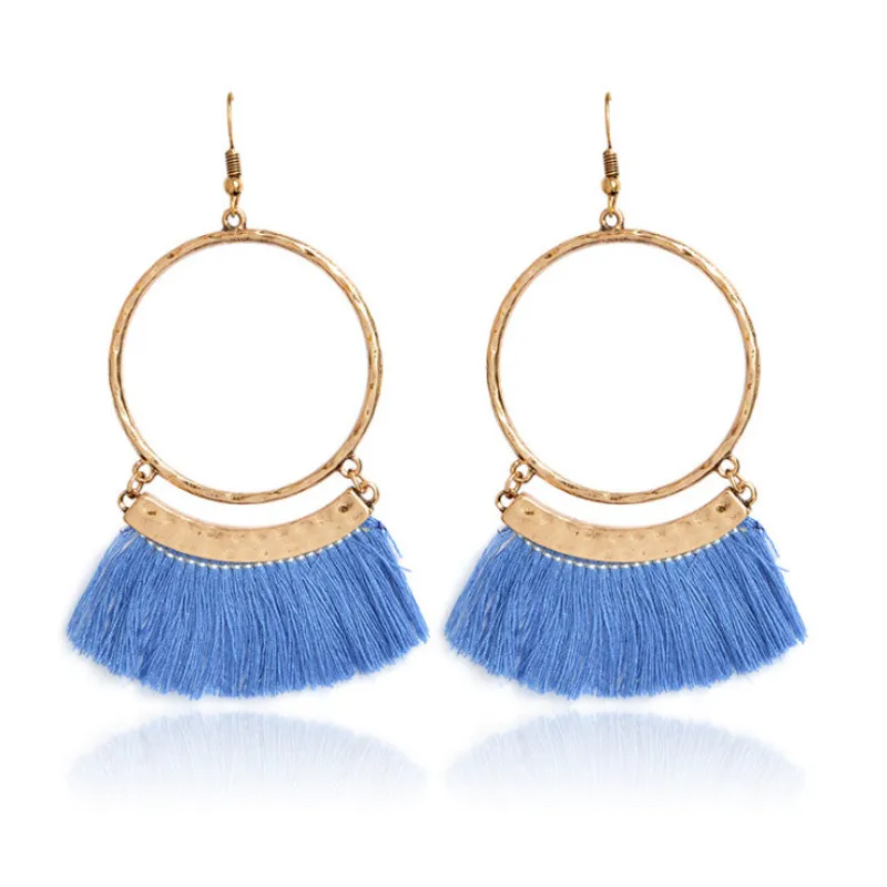 Multiple color bohemian ethnic fringed tassel earrings golden round Multiple color bohemian ethnic fringed tassel earrings golden round