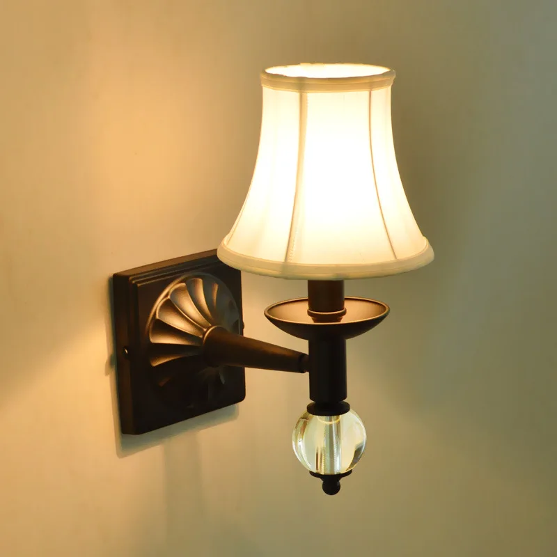 Bedroom Bedside Wall Lamp Home Lighting Warm Fabric Cover American Style