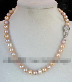 

08149 freshwater pearl multicolor 8-9mm round leopard necklace 17"