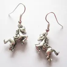 24 пары 3D Милые REARING HORSE тибетские серебряные висячие серьги пони сказочные 40 мм GH0100